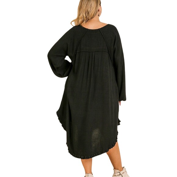 Umgee boho black linen long sleeve high low hem dress size small - Picture 3 of 11